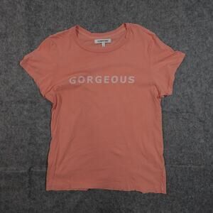 Elizabeth James Womens Large Gorgeous Graphic Tee Crew Neck Pink Short Sleeve